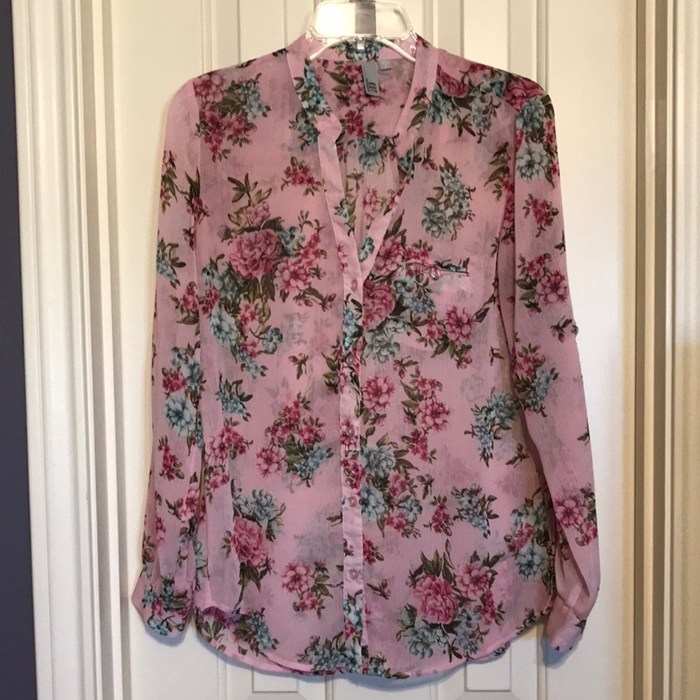 Kut from the Kloth Pink and Green Long Sleeve Blouse